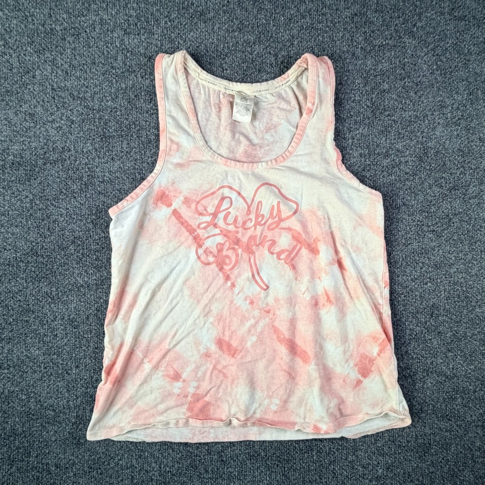 Lucky Brand Tank Top Womens Medium White Pink Tie‎ Dye Cotton Stretch Scoop Neck